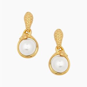 NWT Oscar de la Renta 14K-Gold-Plated & Imitation Pearl Snake Drop Earrings.